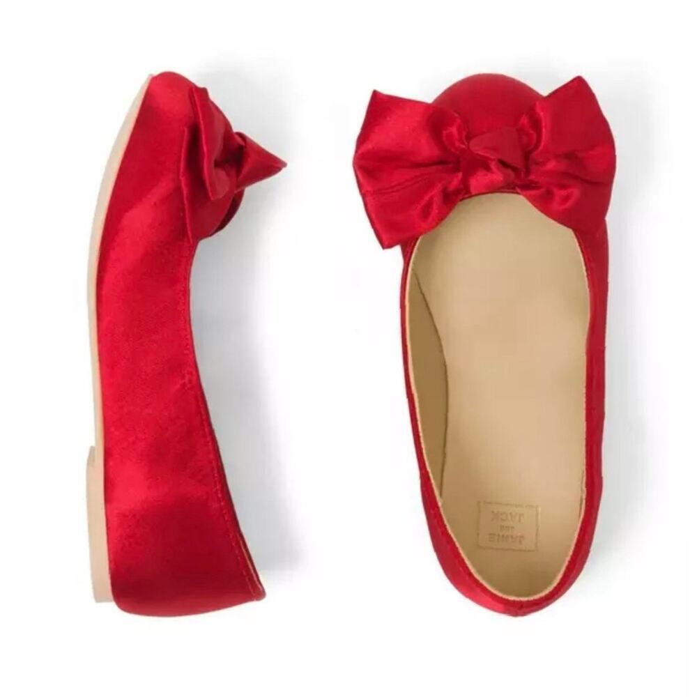 Janie and Jack Girls Red SATIN BOW FLATS little girls size 9 NEW